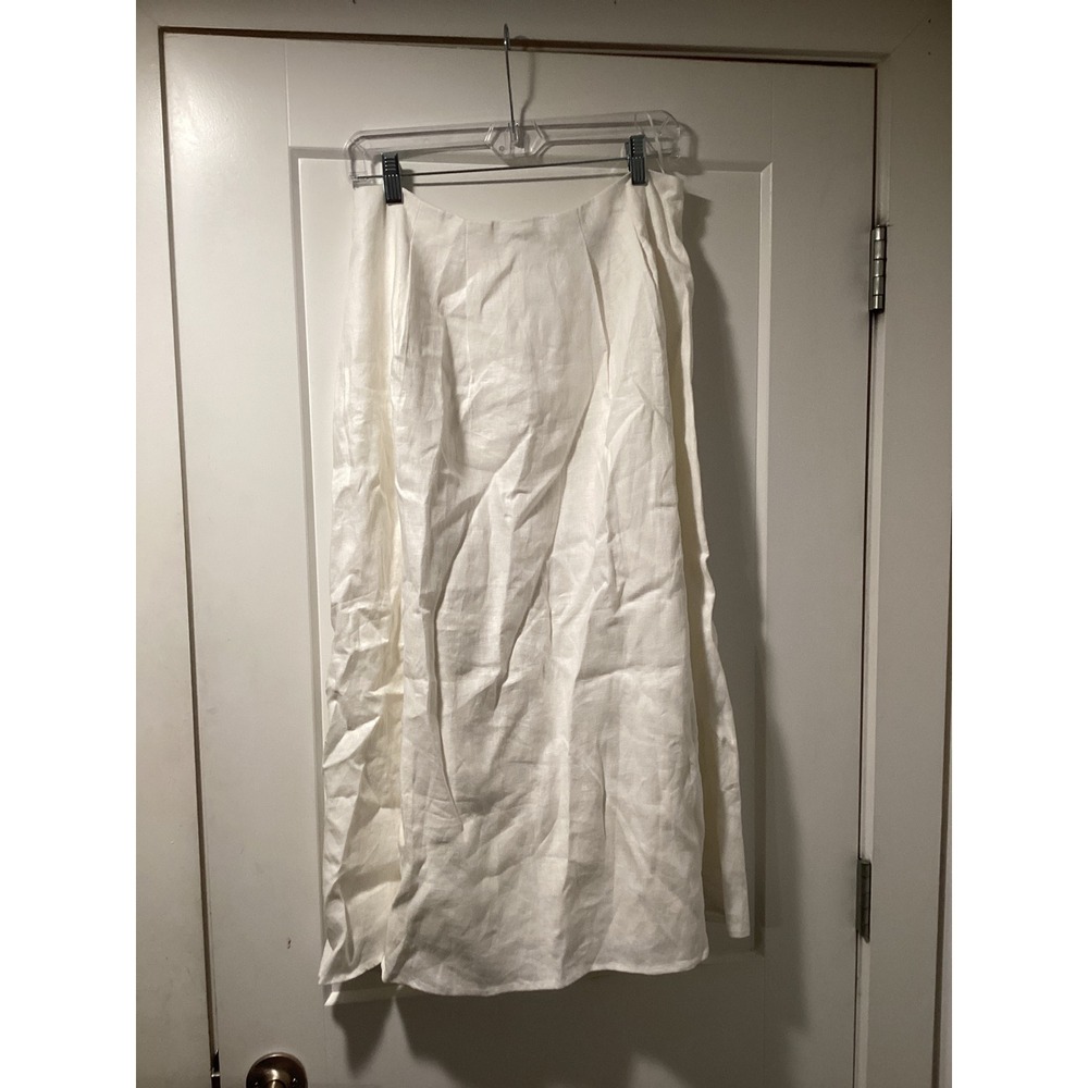 Few Moda o.p.t. White 100% Linen Maxi Skirt Lined Size 8 Minimalist Coastal Boho